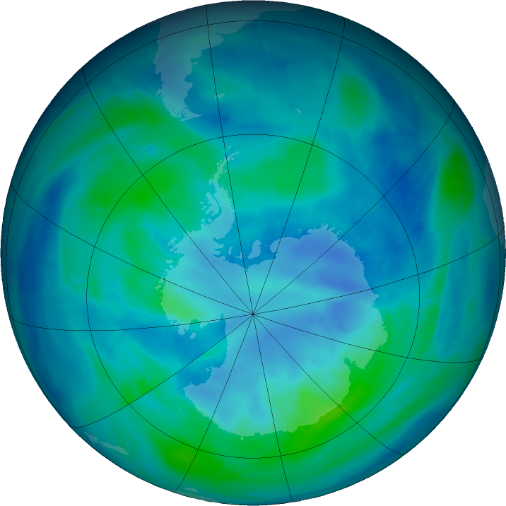 Antarctic ozone map for 26 March 2016